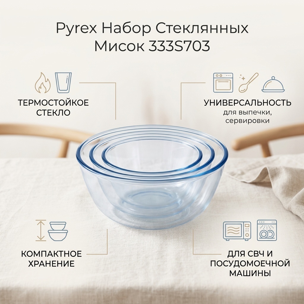 Форма для выпечки, для запекания Pyrex стекло, 3 шт