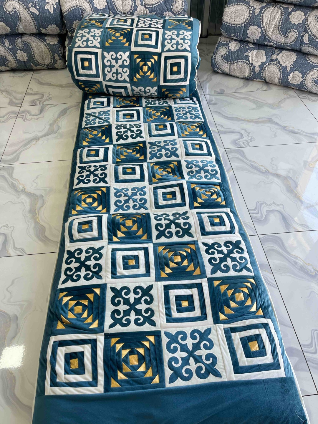 Корпе 230x80 см, вата, синий, изумрудный