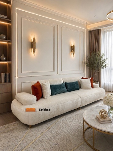 Диван Sofabed Орландо 350см, 350х110 см, обивка букле, бежевый