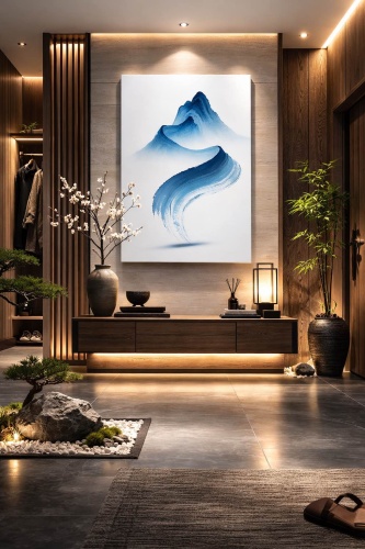 Araystudio.kz картина интерьерная на холсте «Blue Zen Flow»- абстрактная гора 60x90 см