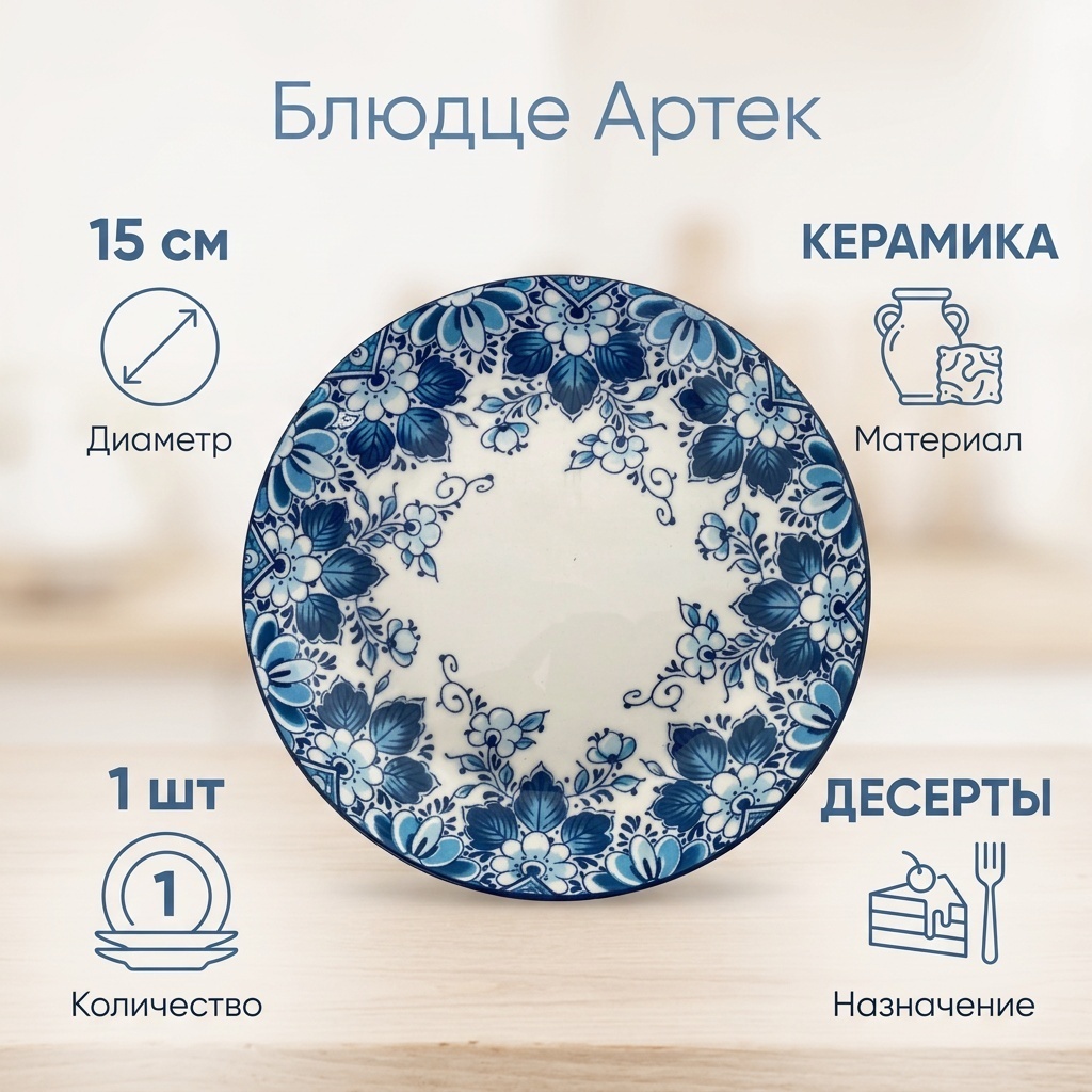 Блюдце 15 см, 1 шт, керамика