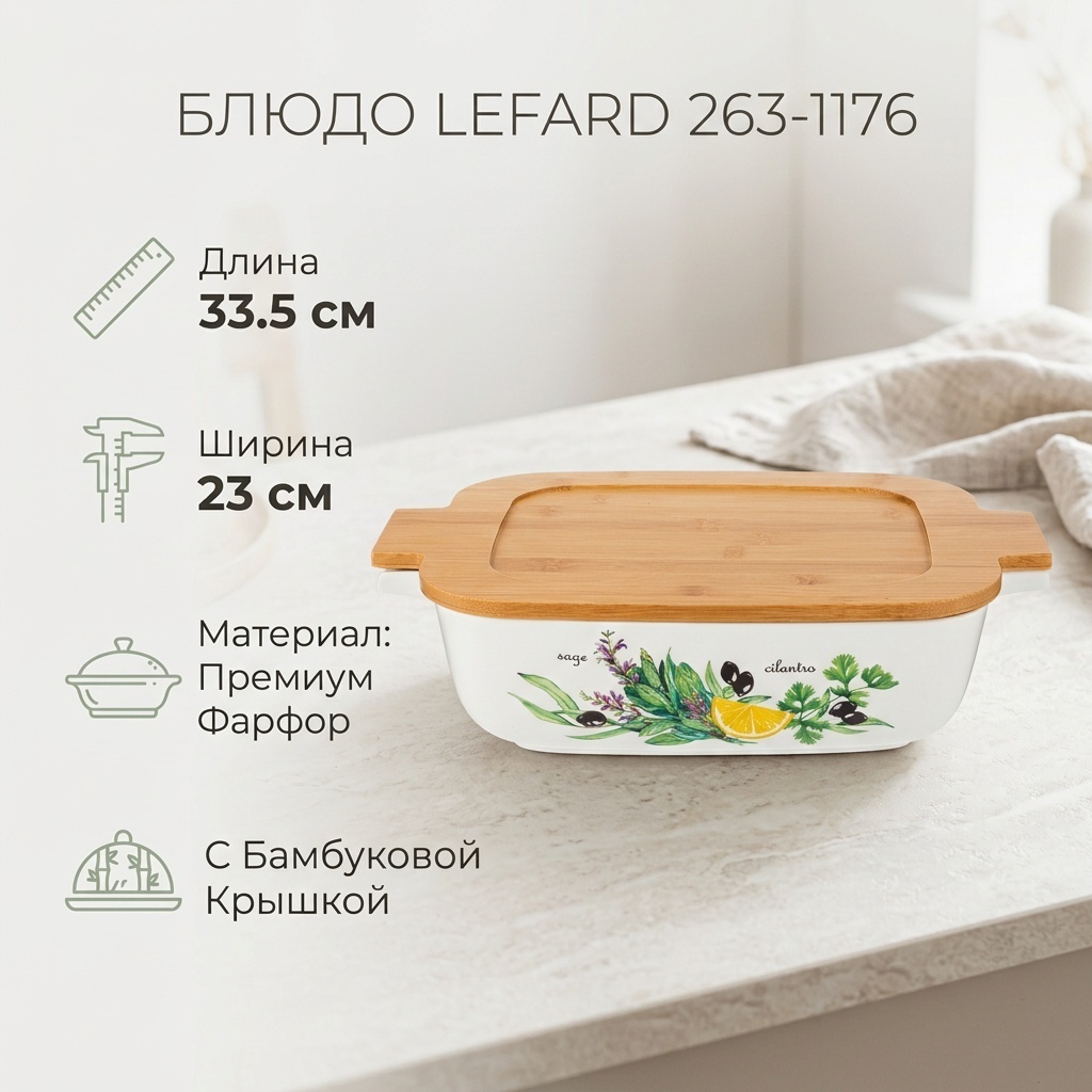 Блюдо Lefard 33.5х23 см, бамбук, фарфор, 1 шт