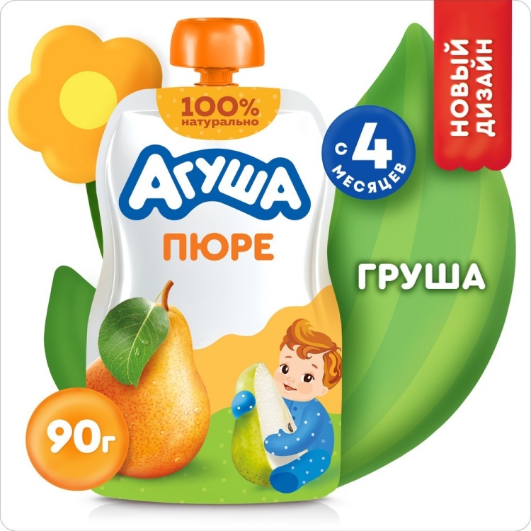 АГУША ПЮРЕ ФРУКТОВОЕ 90г ГРУША 4МЕС.+