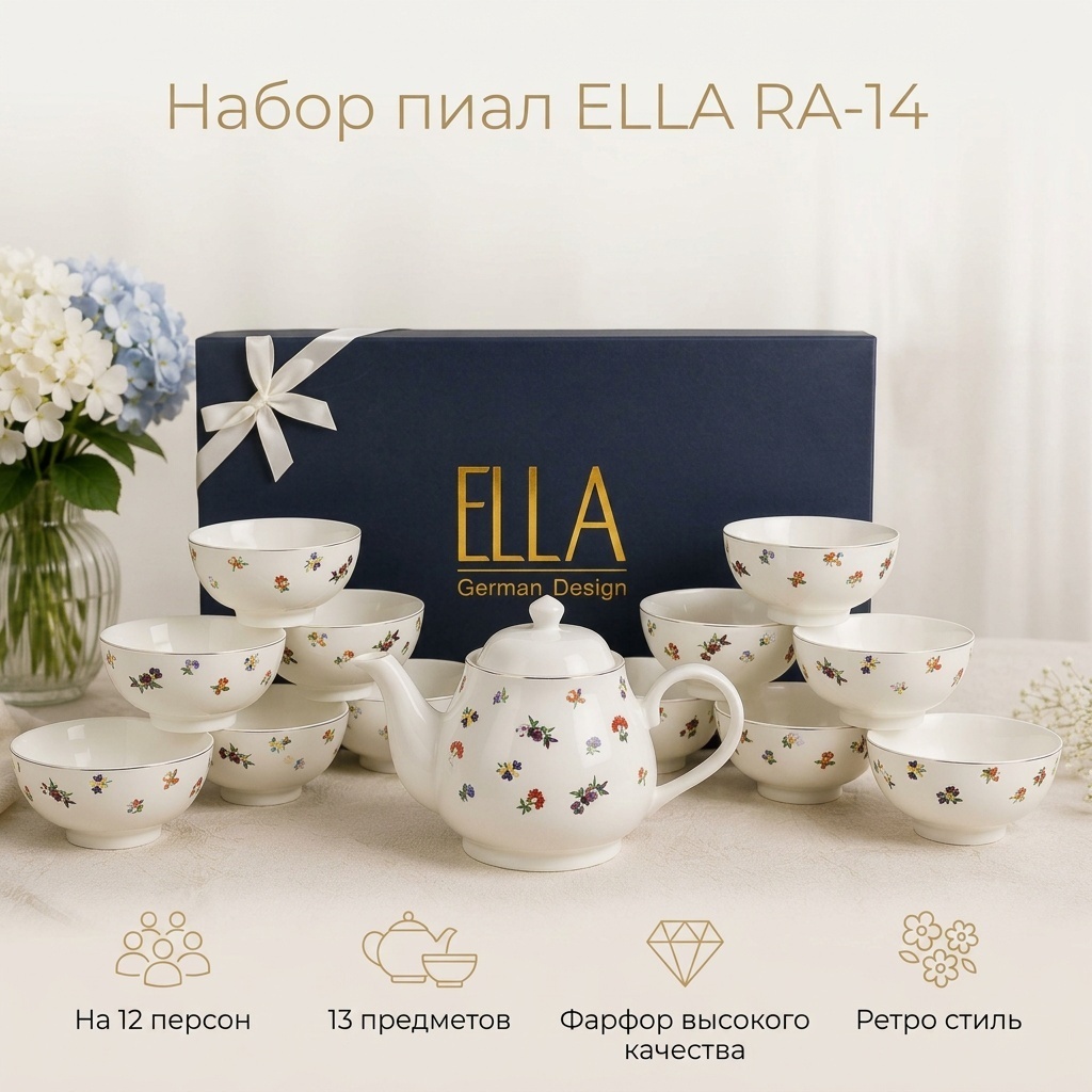 Сервиз на 12 персон ELLA Ретро, предметов: 13, чайный, фарфор
