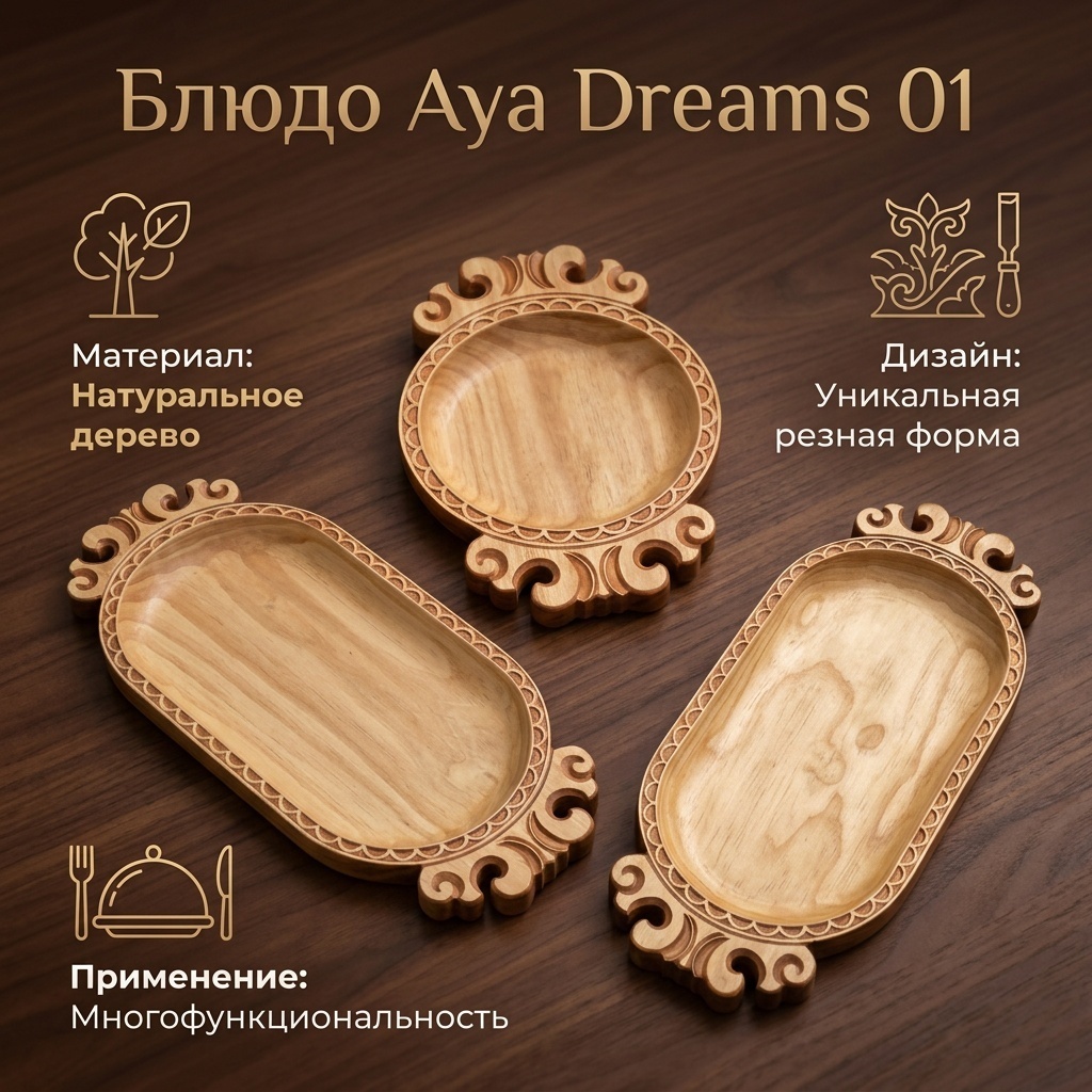 Блюдо Aya Dreams 01 70х30 см, дерево, 3 шт