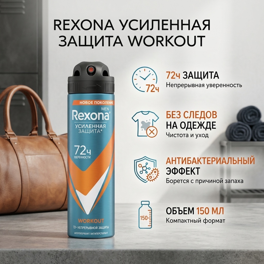 Rexona Усиленная защита Workout антиперспирант для мужчин 150 мл