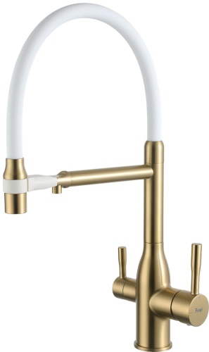 Смеситель с гибким изливом Frap F4398-3, латунь, цвет белый, золотой