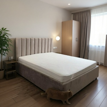 Кровать Mebel Story Royal 2022-11 двуспальная, 200x200 см (с матрасом, подъёмный механизм) бежевый
