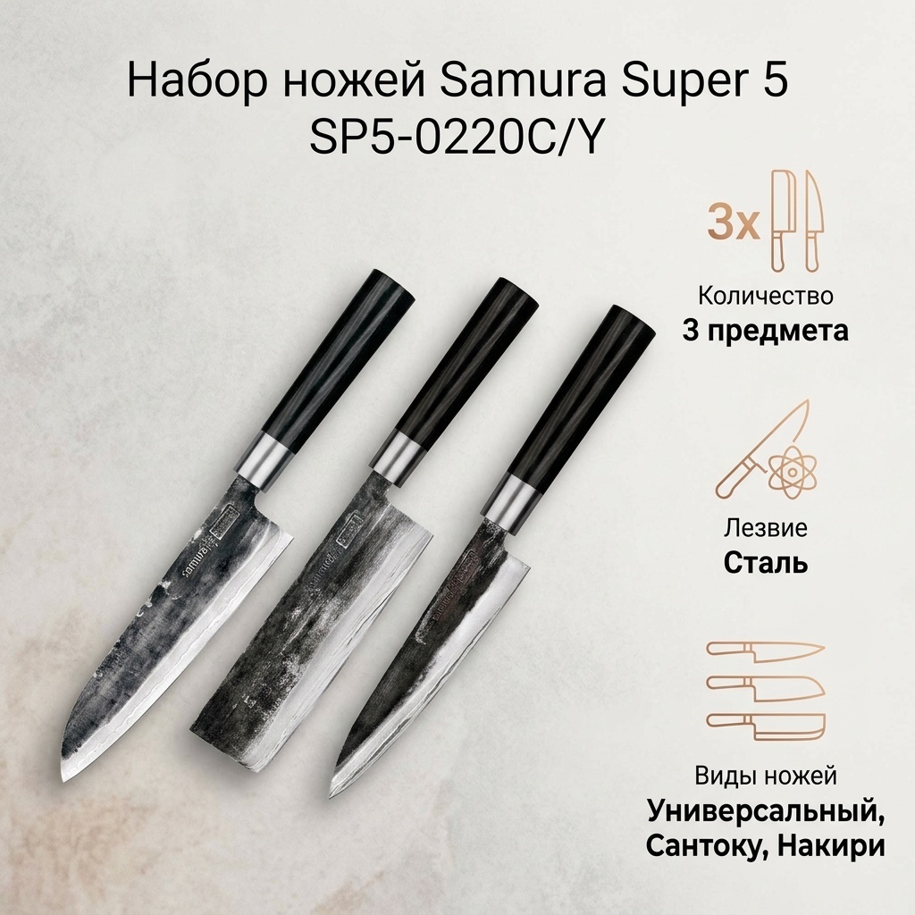 Набор ножей Samura Super 5 SP5-0220C/Y, лезвие: сталь 3 шт