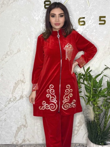 Бархатный халат Exclusive model красный