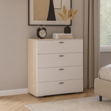 Комод MLK Скайлайн, 90x44.5x89.2 см, белый, светло-коричневый