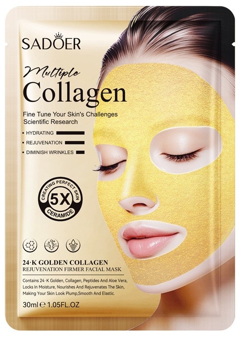 Маска для лица SADOER гидрогелевая Gold Collagen Anti-Wrinkle Firming Facial Mask - Укрепляющая маска для лица 1 шт