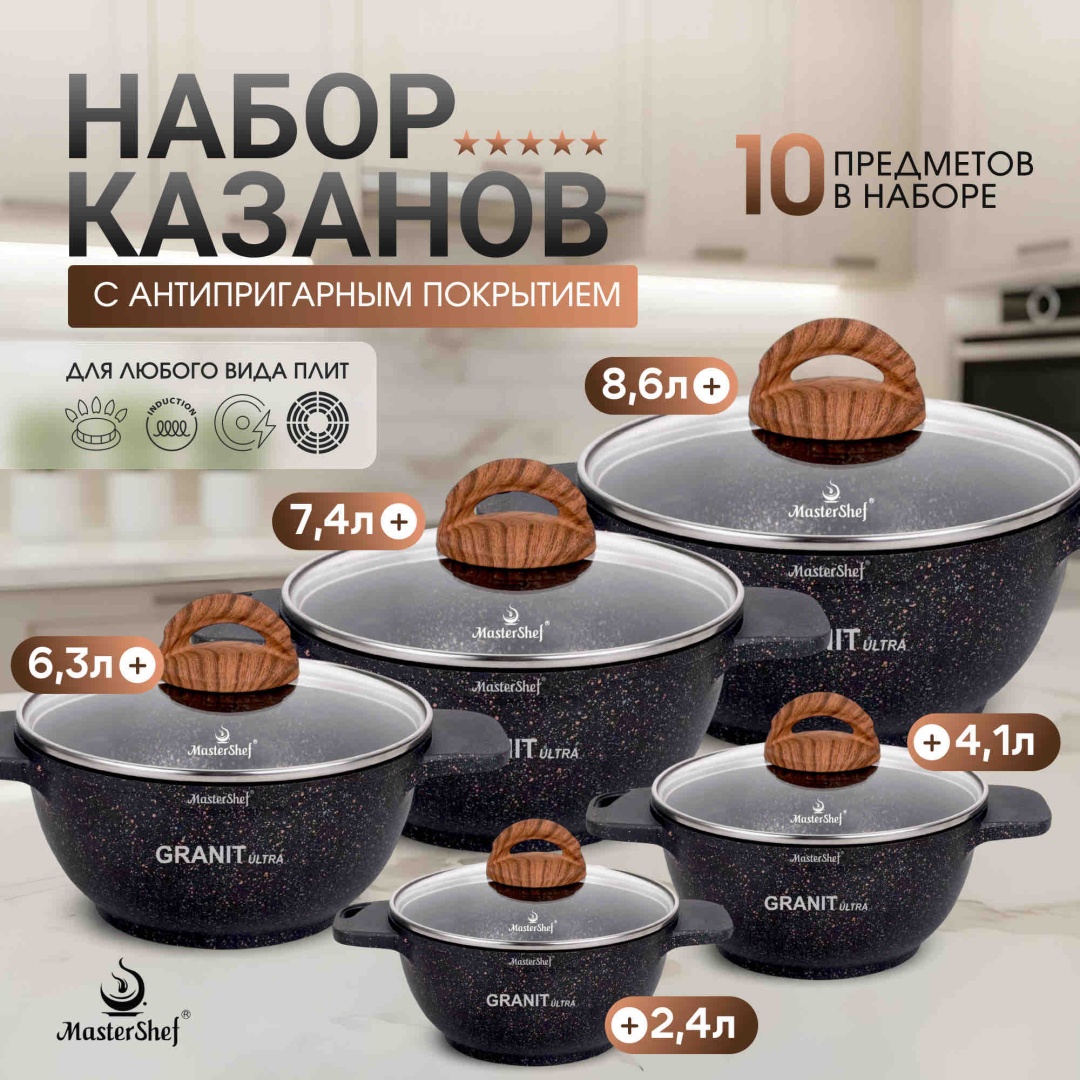 Набор казанов MasterShef 10 в 1