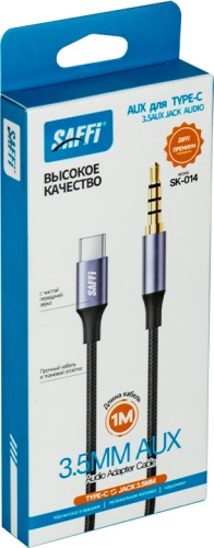 Кабель SAFFI USB TypeC (M), 3.5 мм jack (F), 0.1 м, SK-014 черный