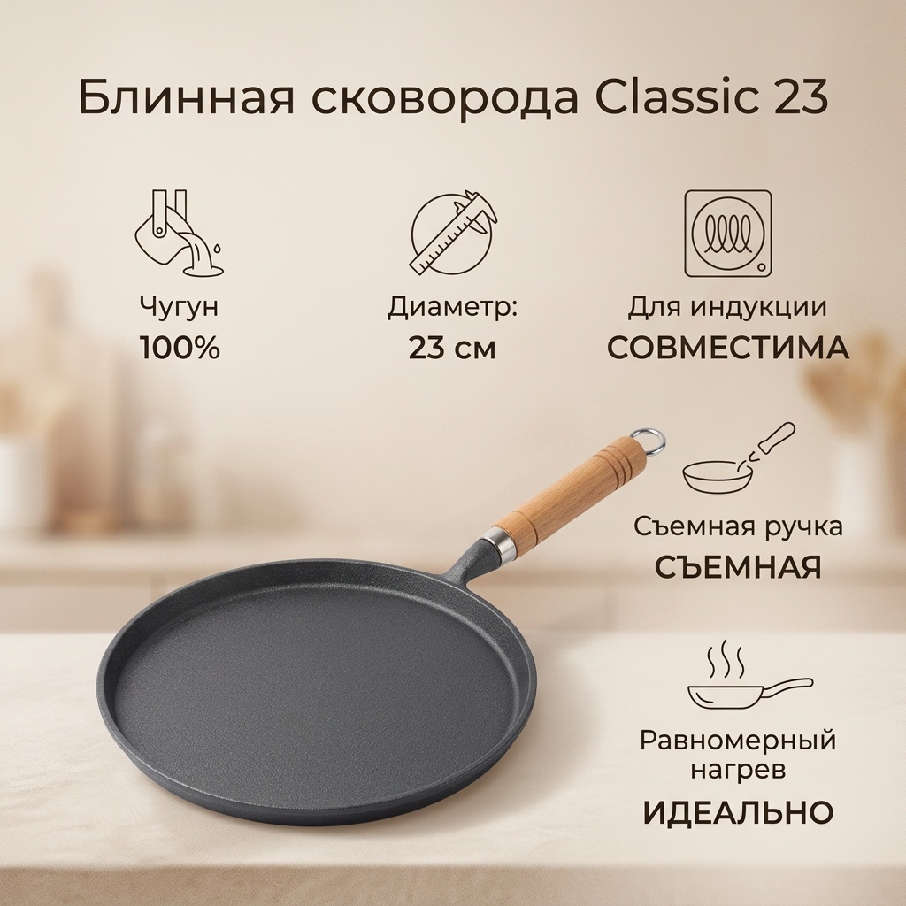Блинная сковорода 23 см , чугун