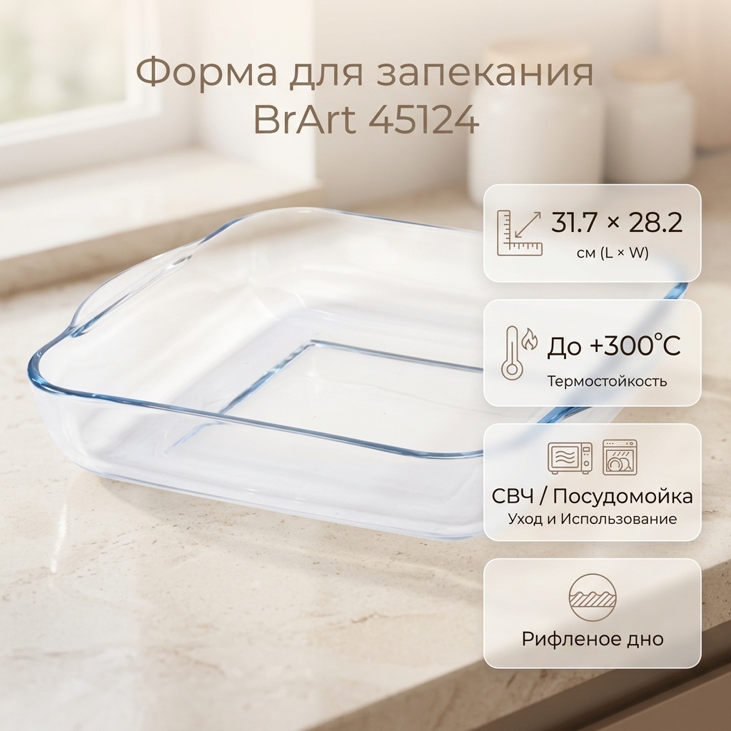 Форма для выпечки, для запекания BrArt стекло, 1 шт