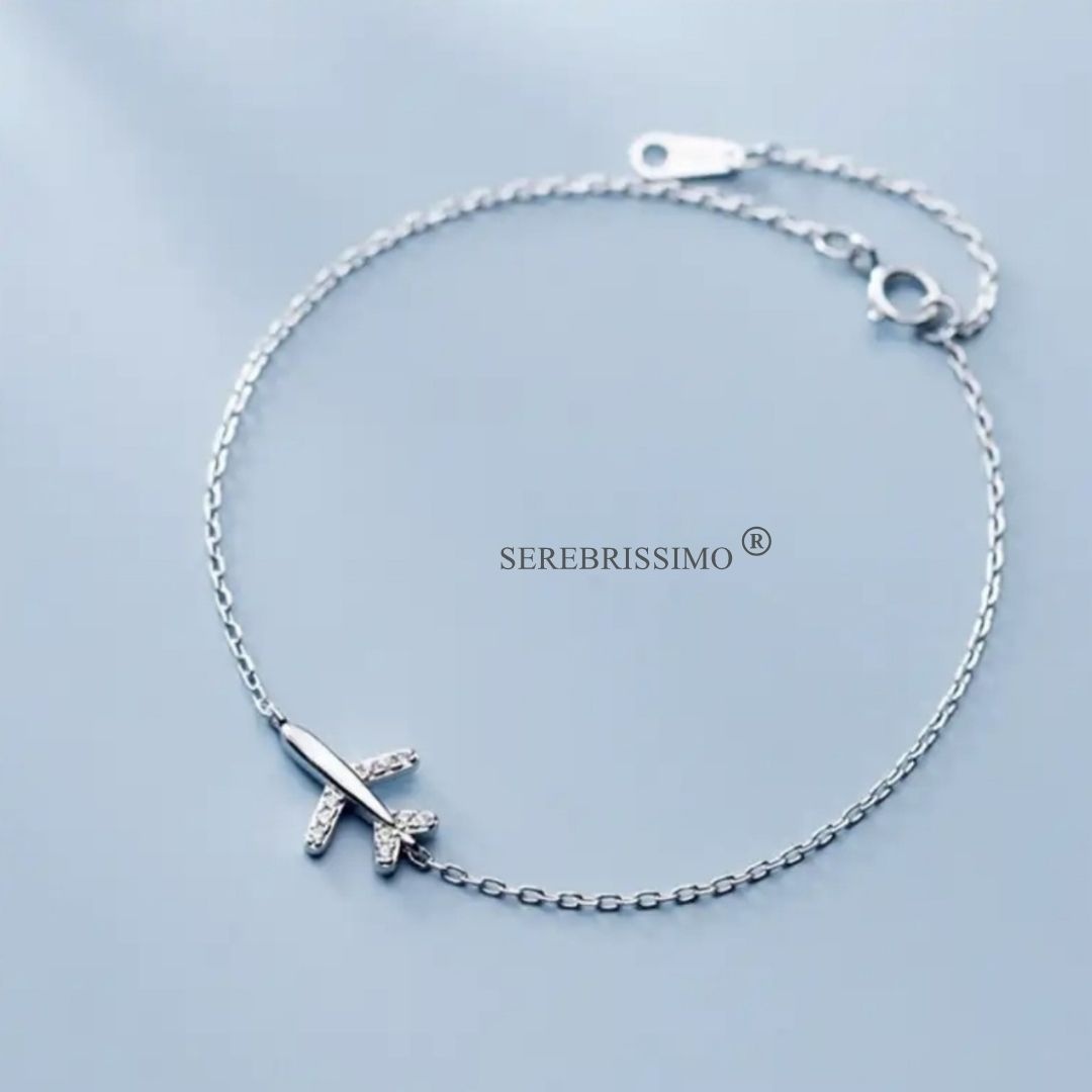 Serebrissimo SP-4-017 Самолётик длина 16.5 см, вес 1.2 г сплав покрытый серебром 925, плетение якорное