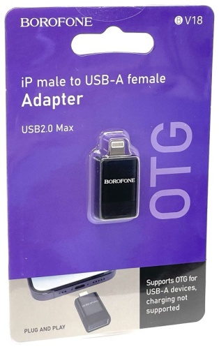 Переходник Borofone USB 2.0 (M), Lightning, 0.2 м, BV18 черный