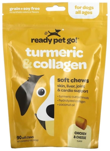 Ready Pet Go Куркума и коллаген добавка в корм со вкусом курицы и сыра для собак 90 таблеток