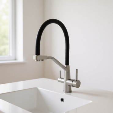 Смеситель с гибким изливом BM-LUX MCG-09758, латунь, цвет черный, хром