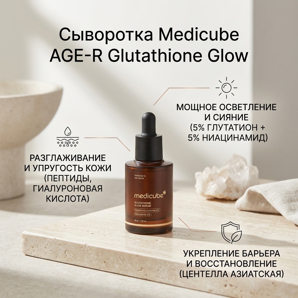 Купить Medicube сыворотка Medicube AGE-R Glutathione Glow Ampoule для лица 30 г в Алматы – Магазин на