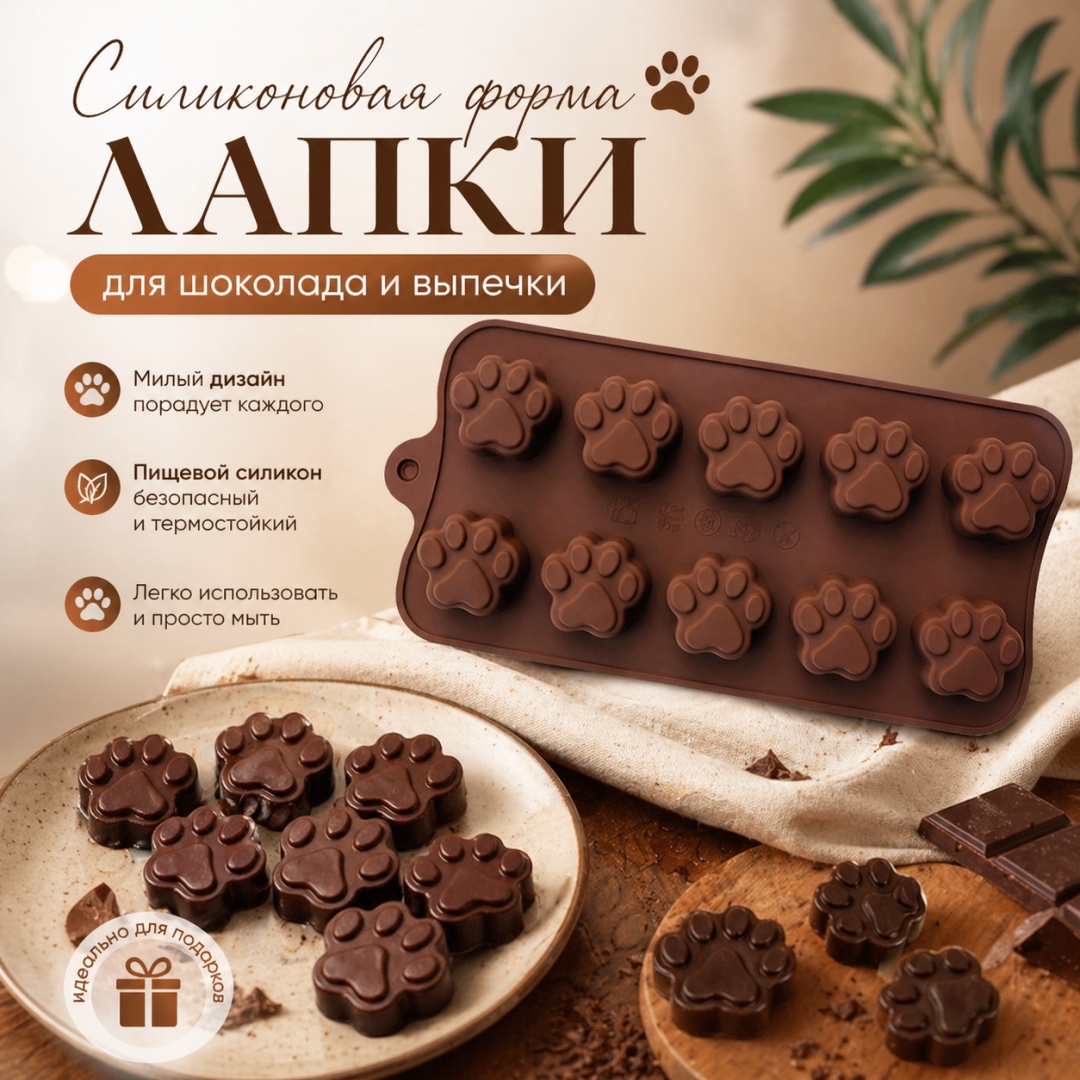R.I.M. для конфет, для шоколада, для мармелада Лапки, силикон