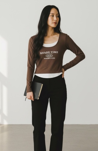 Лонгслив FASHION коричневый, белый