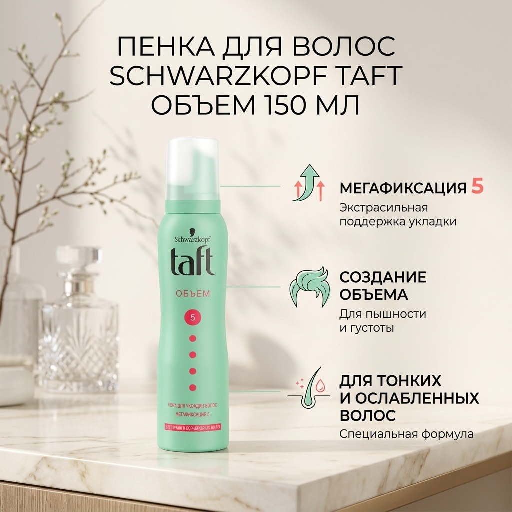 TAFT Сила и объема пенка экстрасильная фиксация 150 мл
