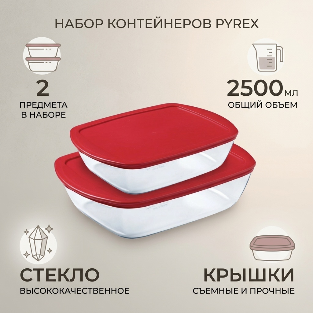 Pyrex контейнер 913S224 2 шт, стекло
