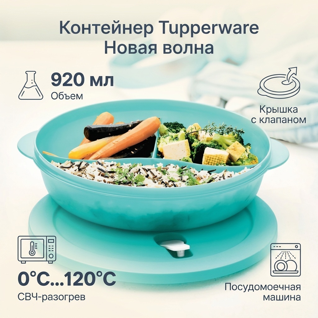 Tupperware контейнер Новая волна голубой 1 шт, пластик