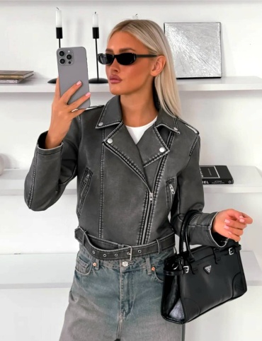 Кожаная куртка FASHION серый