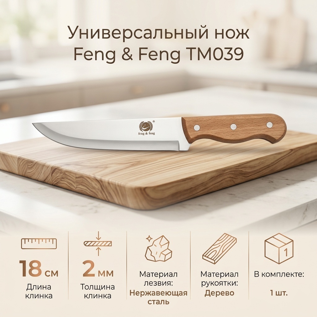 Нож универсальный Feng&feng, лезвие: нержавеющая сталь 1 шт