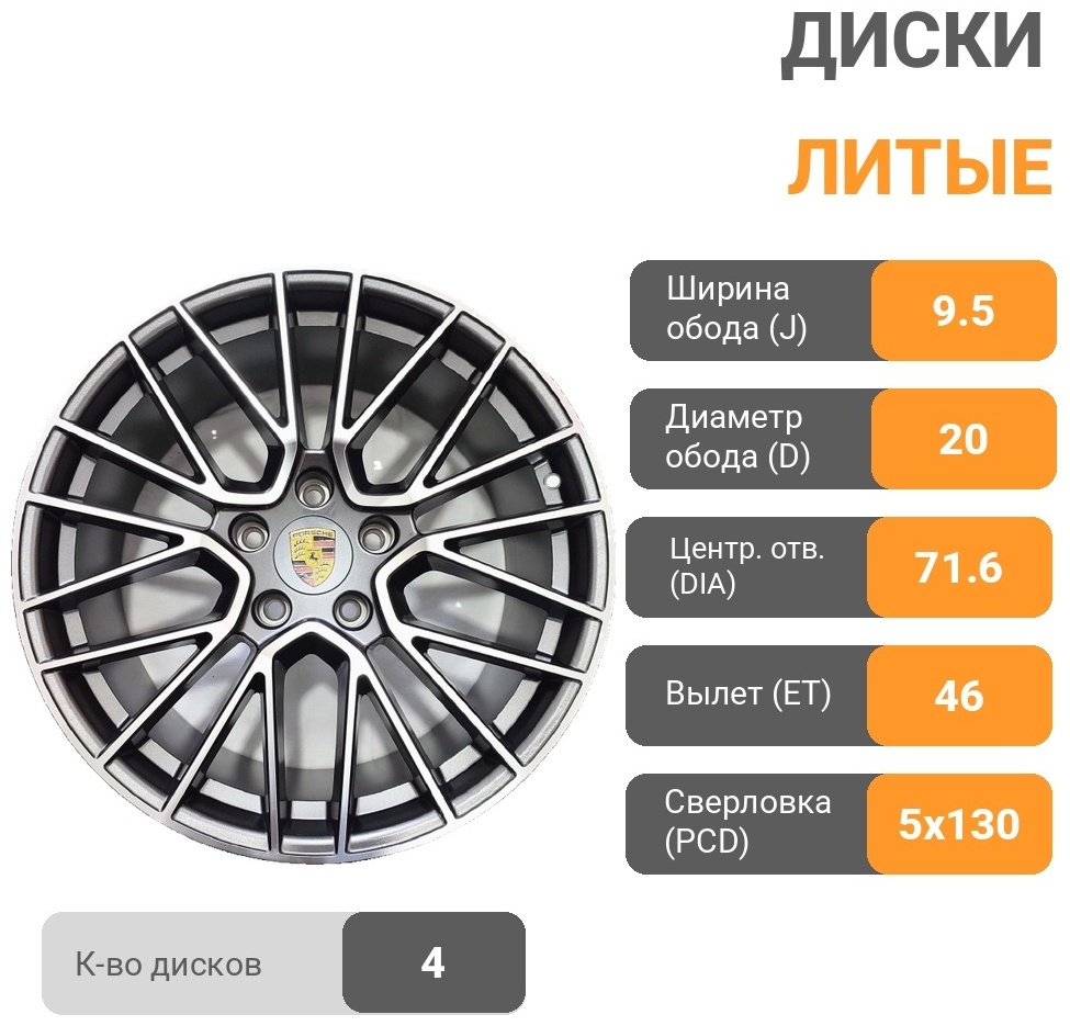RNO Porsche Cayenne 9.5x20/5x130 D71.6 ET46 4 диска серебристый