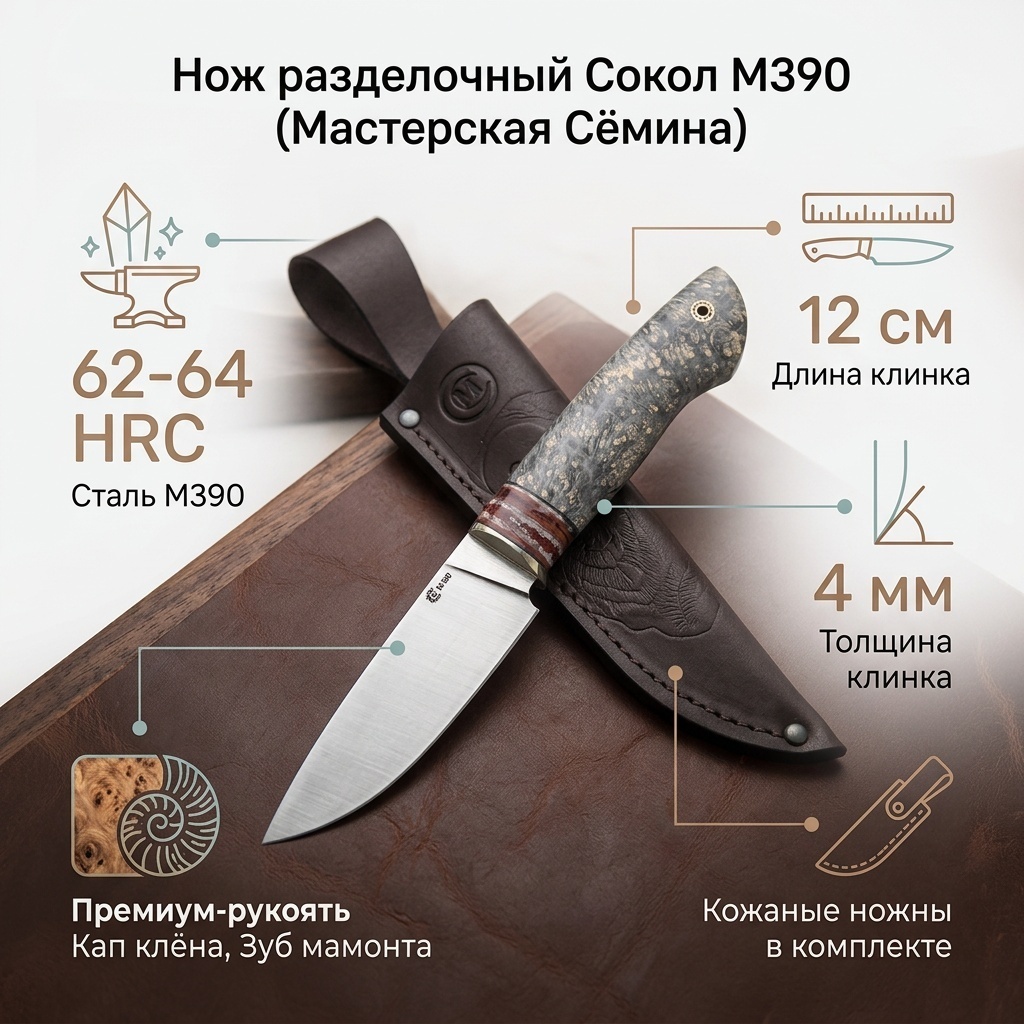 Нож разделочный Мастерская Сёмина, лезвие: нержавеющая сталь 1 шт