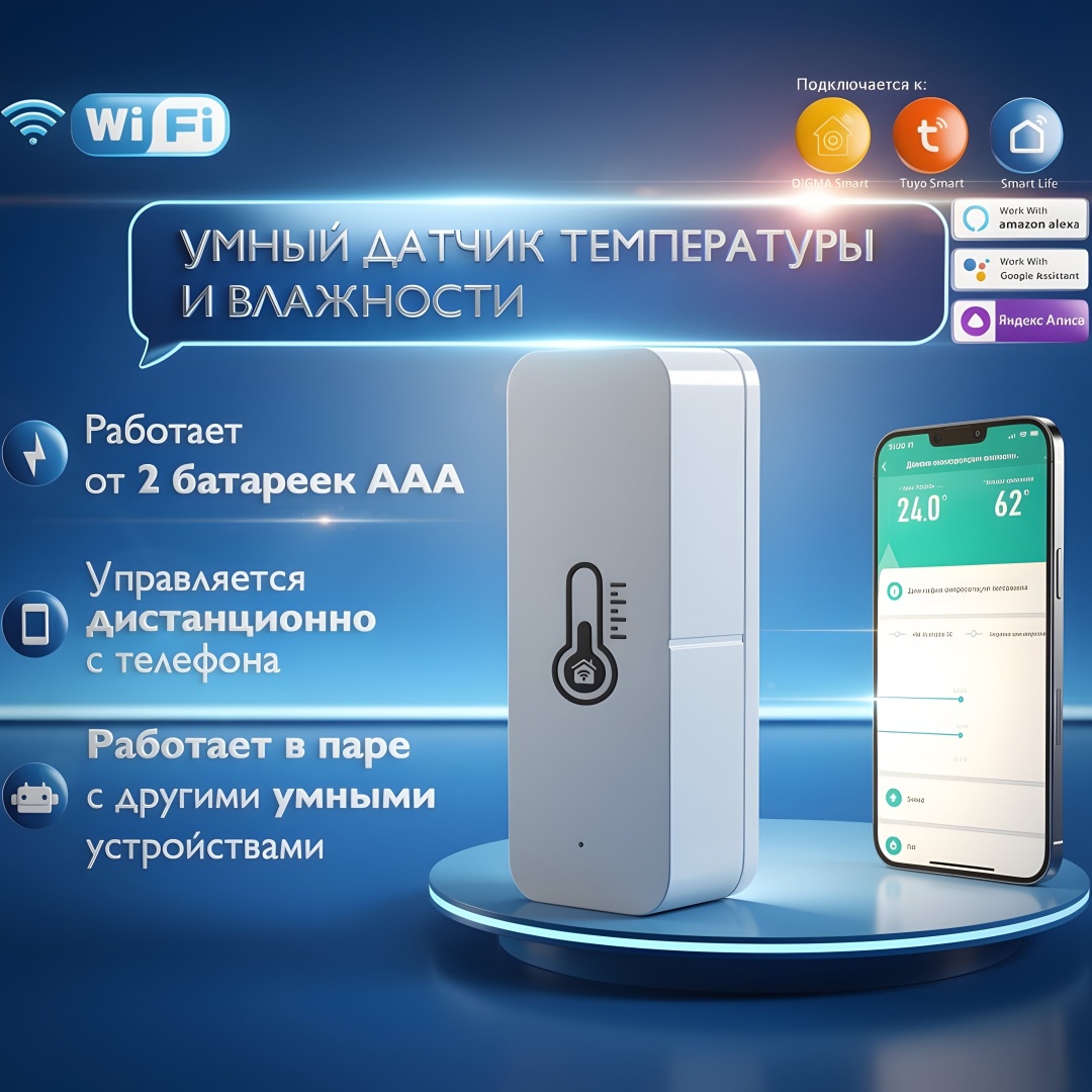 Датчик температуры и влажности shp0013, экосистема: Умный дом Яндекса, Tuya Smart