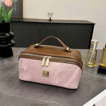 Косметичка экокожа коричневый, розовый 13X27 см