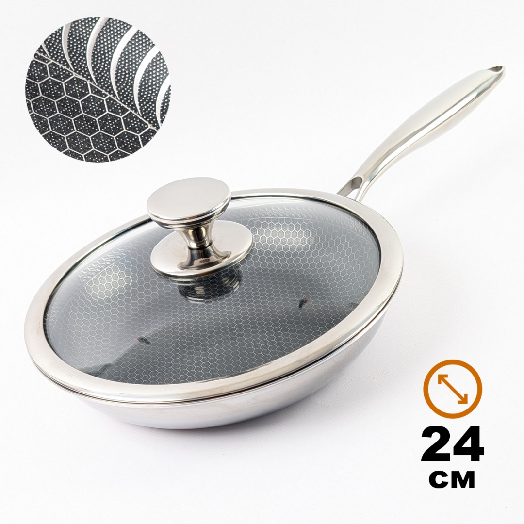 Сковорода Brim Brim "HoneySteel" 000111 24 см с антипригарным покрытием, нержавеющая сталь