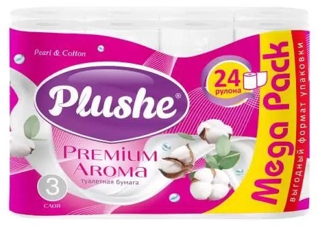 Plushe туалетная бумага 3-слойный 24 шт, первичная целлюлоза