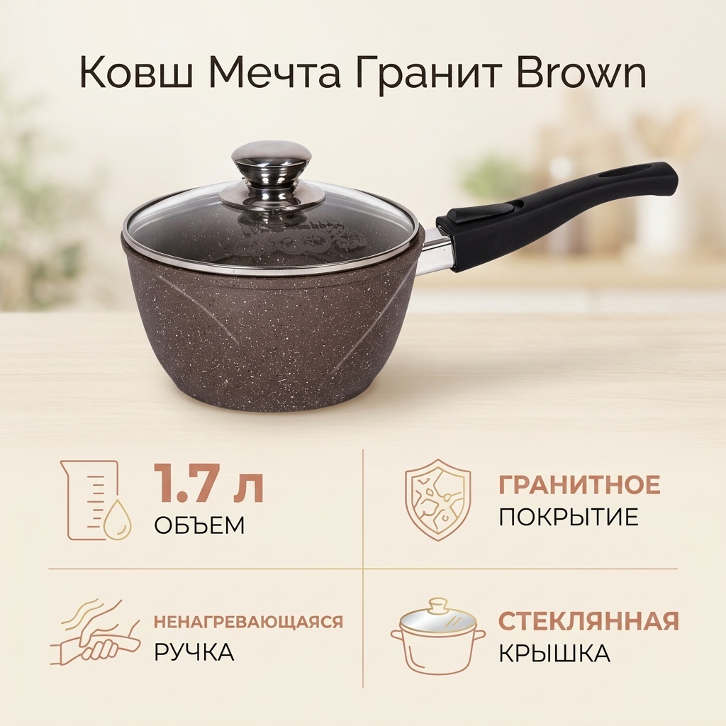Ковш 1.7 л, Мечта Гранит Brown 82806 алюминий