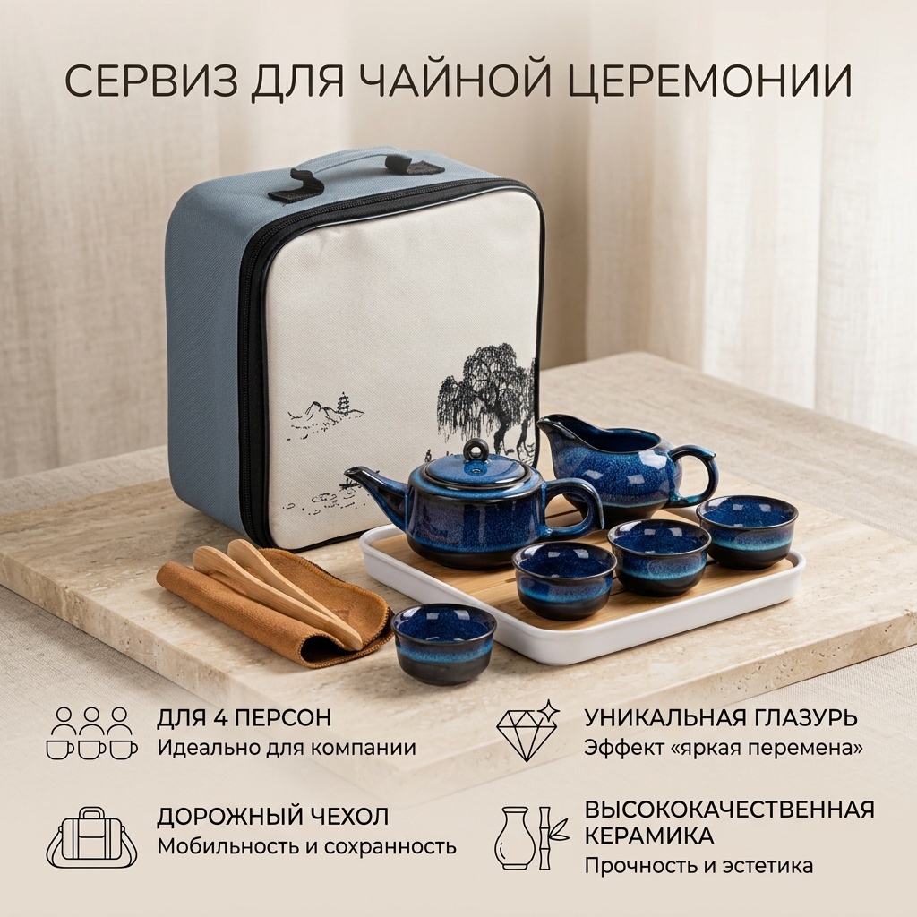 Сервиз на 4 персоны , предметов: 8, набор для чайной церемонии, керамика