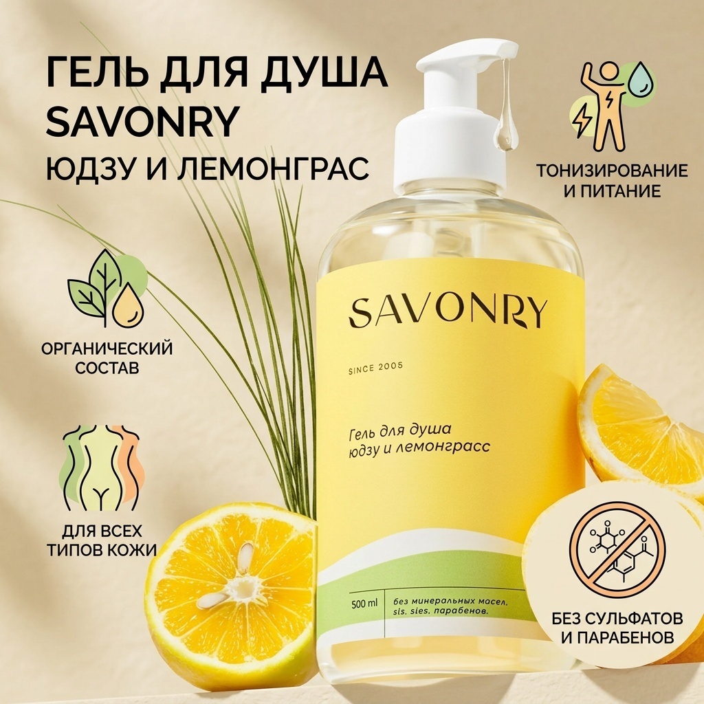 Savonry Гель для душа Юдзу и Лемонграс гель 500 мл