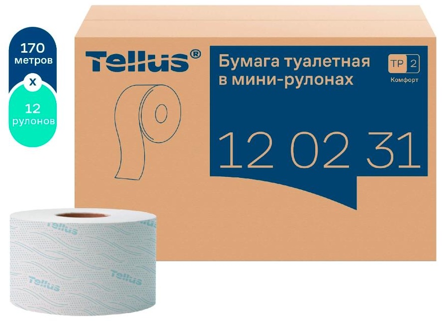 Tellus туалетная бумага 2-слойный 12 шт, макулатура
