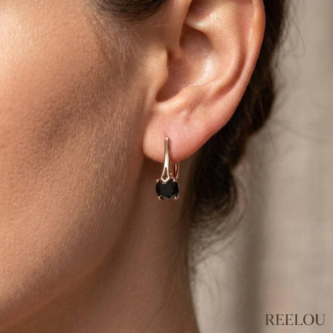 Серьги REELOU 063 вес 2.8 г сплав покрытый золотом 24К, циркон