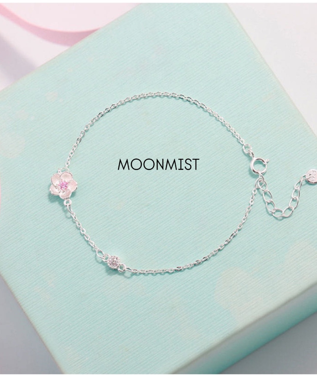 Moonmist flower длина 20 см, вес 2.2 г серебро, плетение якорное