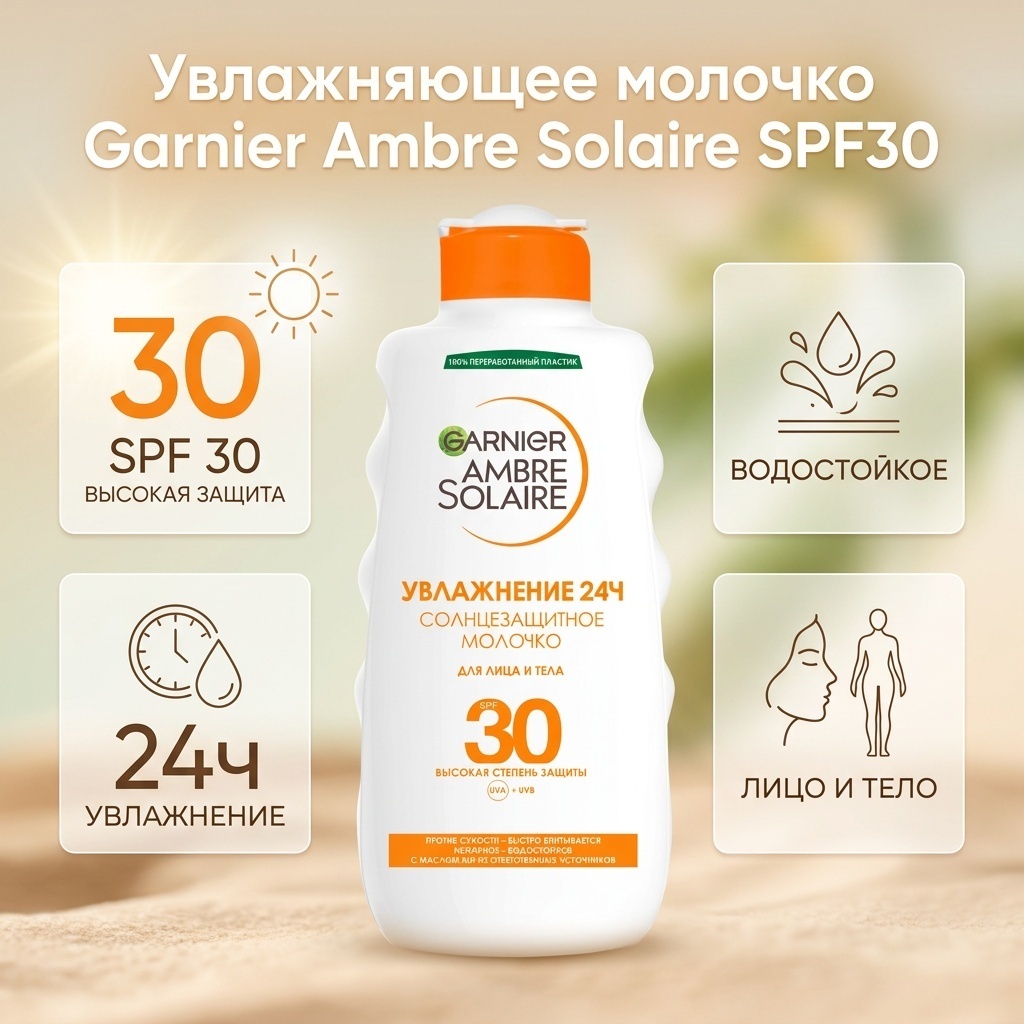 Garnier Ambre Solaire увлажнение 24 ч SPF30 молочко для тела 200 мл