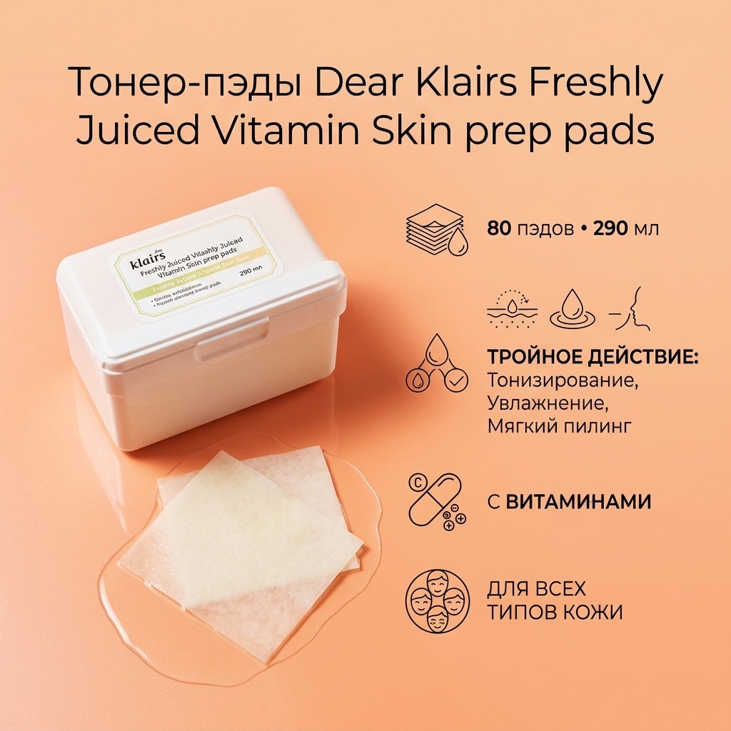 Dear Klairs тонер-пэды Freshly Juiced Vitamin Skin prep pads 290ml 290 мл
