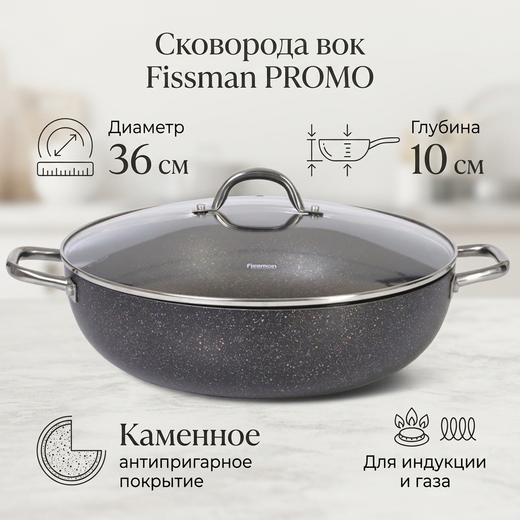 Вок Fissman PROMO 36 см с антипригарным покрытием, алюминий