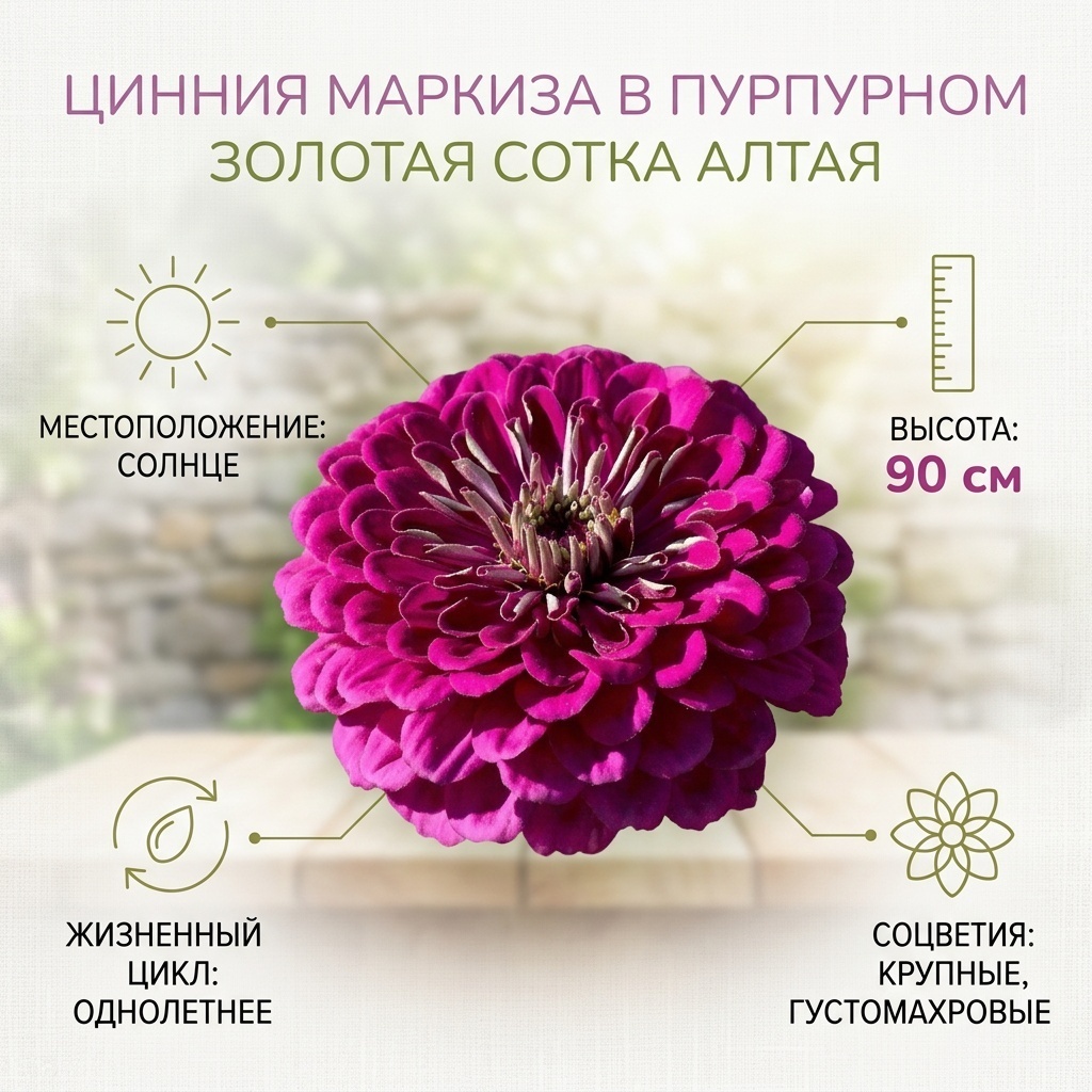 Золотая сотка Алтая цинния Цинния Маркиза в Пурпурном