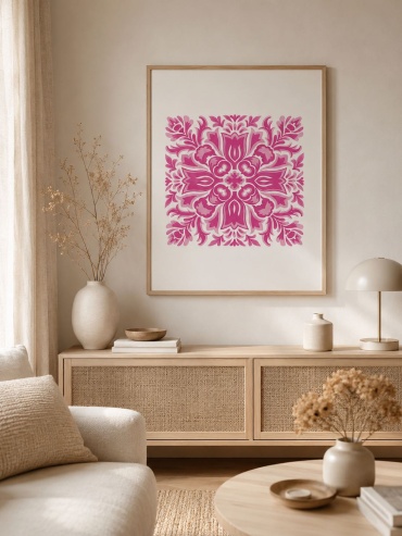 Картина интерьерная на холсте «Pink Blossom Ornament» в раме Araystudio.kz 60x90 см