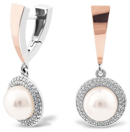 Серьги SVITOZAR 540С вес 8.58 золото, серебро, жемчуг, фианит